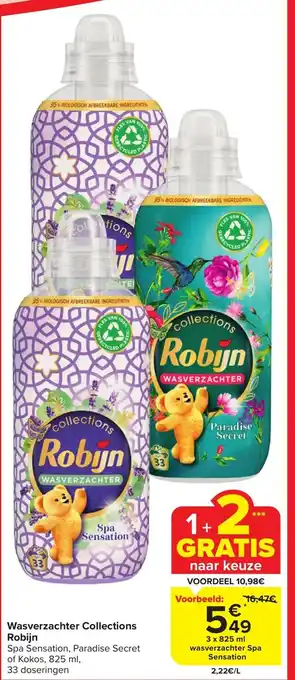 Carrefour Market Wasverzachter Collections Robijn 3 x 825 mL wasverzachter Spa Sensation aanbieding