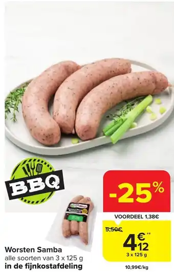 Carrefour Market Worsten Samba alle soorten van 3 x 125 g in de fijnkostafdeling aanbieding