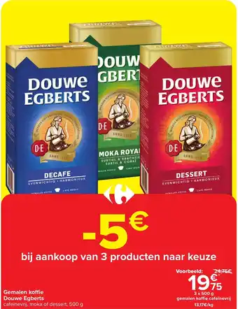 Carrefour Market Gemalen koffie Douwe Egberts 3 x 500 g aanbieding