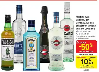 Martini, rum Bacardi, gin Bombay, wodka Eristoff en whisky William Lawson's 2 x 75 cl