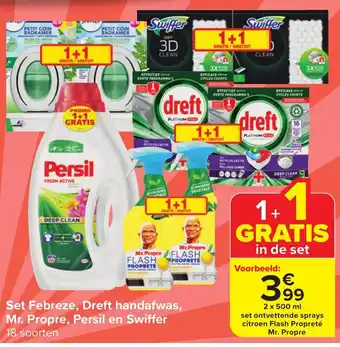 Carrefour Market Set Febreze, Dreft handafwas, Mr. Propre, Persil en Swiffer 2 x 500 ml aanbieding