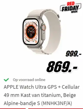 MediaMarkt APPLE Watch Ultra GPS + Cellular 49 mm Kast van titanium, Beige Alpine-bandje S aanbieding