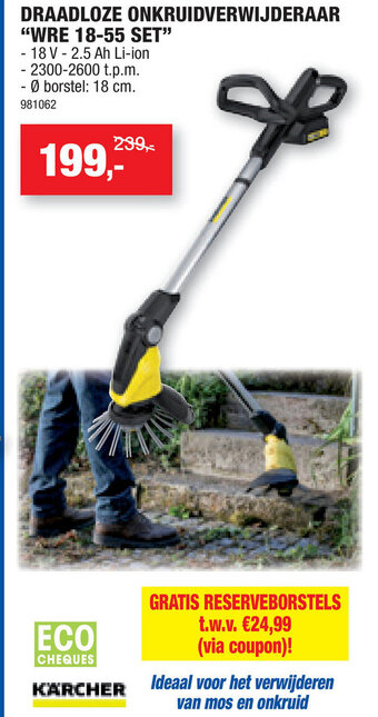 Hubo DRAADLOZE ONKRUIDVERWIJDERAAR "WRE 18-55 SET" aanbieding