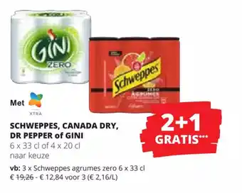 SCHWEPPES, CANADA DRY, DR PEPPER of GINI 6 x 33 cl of 4 x 20 cl naar keuze