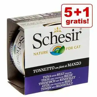 Zooplus 5 + 1 gratis! 6 x 85 g Schesir Natural Kattenvoer - Tonijn met Ham aanbieding