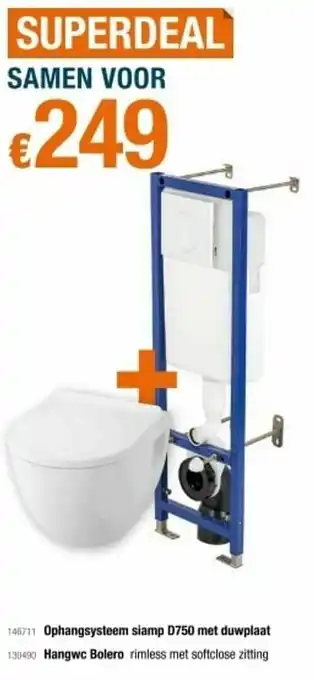 Ophangsysteem siamp d750 met duwplaat + hangwc bolero