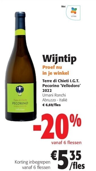 Colruyt Terre di chieti i.g.t. pecorino 'vellodoro' 2022 aanbieding