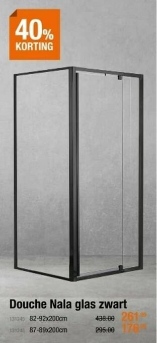 Cevo Douchewand nala glas zwart aanbieding