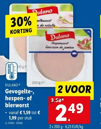 Lidl DULANO Gevogelte hespen- of bierworst aanbieding
