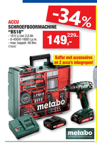 Hubo Accu Schroefboormachine BS18 aanbieding