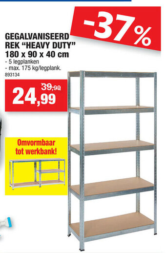 Hubo Gegalvaniseerd Rek Heavy Duty 180x90x40cm aanbieding