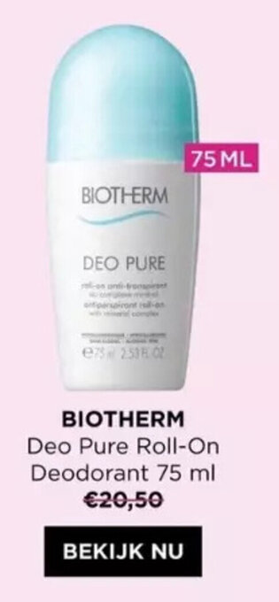 ICI PARIS XL BIOTHERM Deo Pure Roll-On Deodorant 75 ml aanbieding