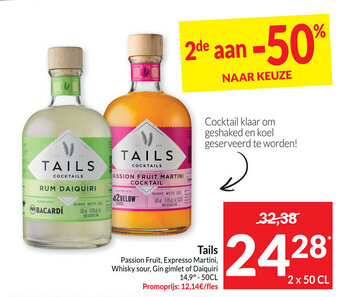 Intermarché Tails Passion Fruit, Expresso Martini, Whisky sour, Gin gimlet of Daiquiri 14,9° - 50CL aanbieding