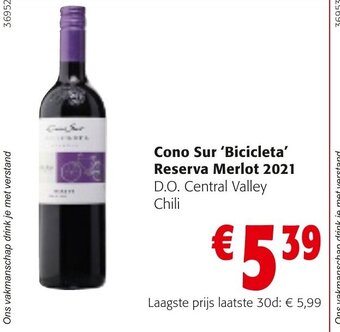 Colruyt Cono Sur 'Bicicleta' Reserva Merlot 2021 aanbieding