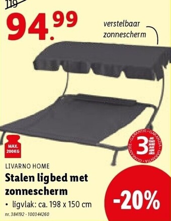 Lidl Stalen ligbed met zonnescherm aanbieding