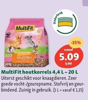 Maxi Zoo Multifit houtkorrels 4,4 l – 20 l aanbieding