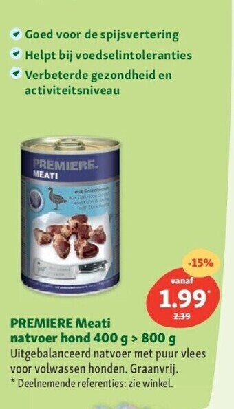Maxi Zoo Premiere meati natvoer hond 400 g > 800 g aanbieding