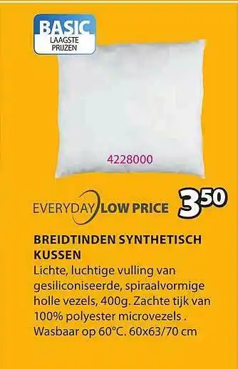 Jysk Everyday Low Price Breidtinden Synthetisch Kussen aanbieding