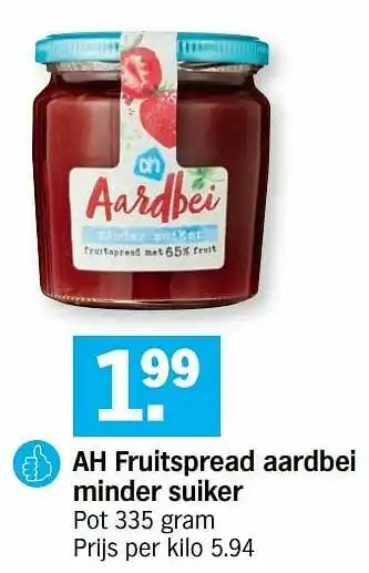 Albert Heijn Ah fruitspread aardbei minder suiker aanbieding