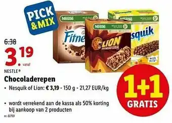 Lidl Chocoladerepen nesquik of lion aanbieding