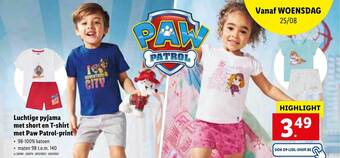 Lidl Luchtige Pyjama Met Short En T-shirt Met Paw Patrol-print aanbieding