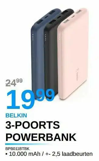 AUVA Belkin 3-poorts powerbank aanbieding