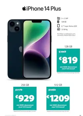 Base Iphone 14 plus 128 gb aanbieding