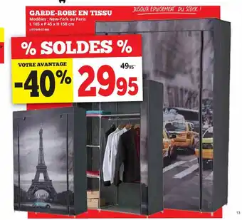Dema GARDE-ROBE EN TISSU Modèles : New-York ou Paris L 105 P 45 x H 158 cm aanbieding