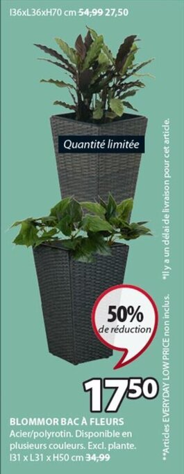 BLOMMOR BAC À FLEURS Acier/polyrotin. Disponible en plusieurs couleurs. Excl. plante. 131 x L31 x H50 cm