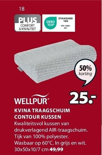 Jysk KVINA OREILLER CONTOUR EN MOUSSE À MÉMOIRE aanbieding