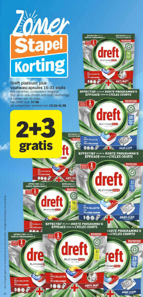 Albert Heijn Dreft platinum plus vaatwascapsules 16-33 stuks aanbieding
