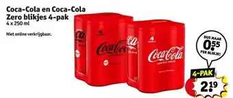Kruidvat Coca-cola en coca-cola zero blikjes 4-pak aanbieding
