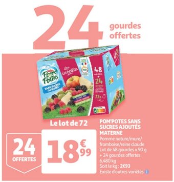 Auchan Pom'Potes Sans Sucres Ajoutés Materne aanbieding