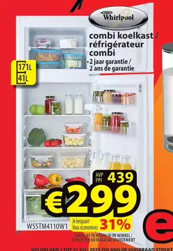 ElectroStock Whiripool combi koelkast réfrigérateur combi aanbieding