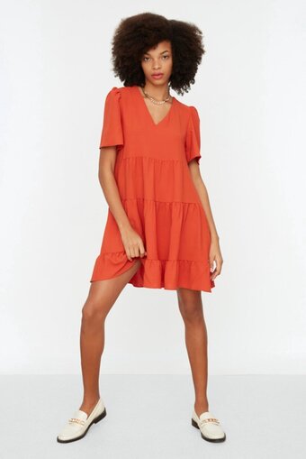 Bol.com Trendyol vrouwen standaard mouw v-hals verschuiving jurk aanbieding
