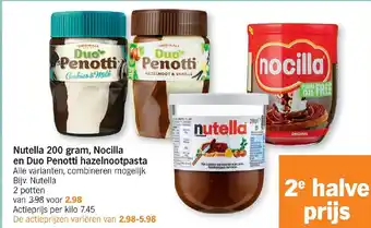 Albert Heijn Nutella 200 gram, Nocilla en Duo Penotti hazelnootpastaazelnootpasta aanbieding