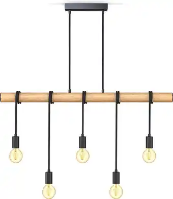 Bol.com B.k.licht - landelijke hanglamp - eetkamer - zwart - hout - industriële hanglampen - voor binnen - met 5 lichtpunten - pendel aanbieding