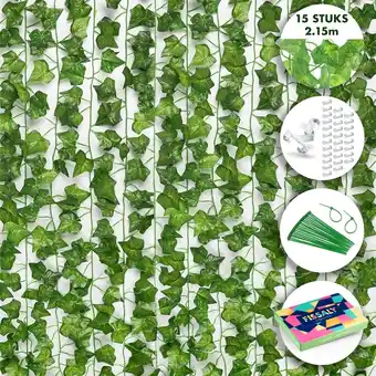 Fissaly® 15 stuks hedera helix klimop slinger versiering set incl. 62 accessoires – backdrop planten decoratie voor woonkamer