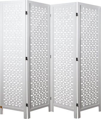 Bol.com Lw collection kamerscherm wit hout - kamerschermen 4 panelen - scheidingswand 170x160cm - paravent kant en klaar aanbieding