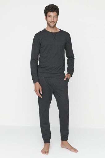 Bol.com Trendyol mannen standaard mouw ronde hals pyjamaset aanbieding