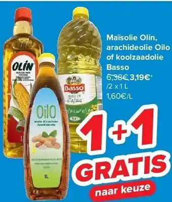 Maïsolie olin, arachideolie oilo of koolzaadolie basso