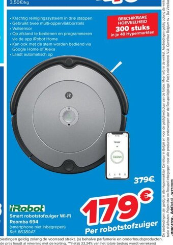Carrefour Smart robotstofzuiger wi-fi roomba 694 aanbieding