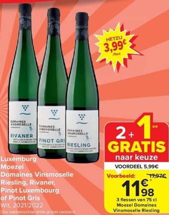 Carrefour Luxemburg moezel domaines vinsmoselle riesling, rivaner, pinot luxembourg of pinot gris aanbieding