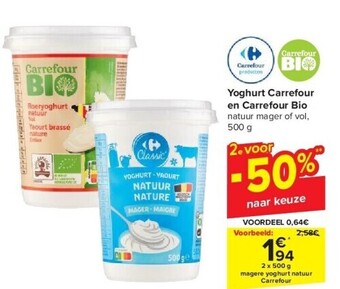 Carrefour Yoghurt bio 2x500 g aanbieding