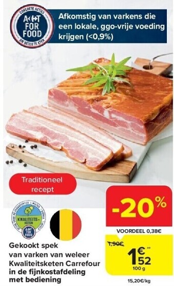 Carrefour Gekookt spek van varken van weleer kwaliteitsketen carrefour in de fi jnkostafdeling met bediening aanbieding