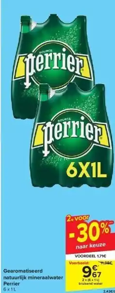 Carrefour Gearomatiseerd natuurlijk mineraalwater perrier 6x1 L aanbieding