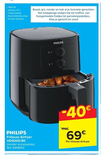 Carrefour Friteuse Airfryer HD9200/90 aanbieding
