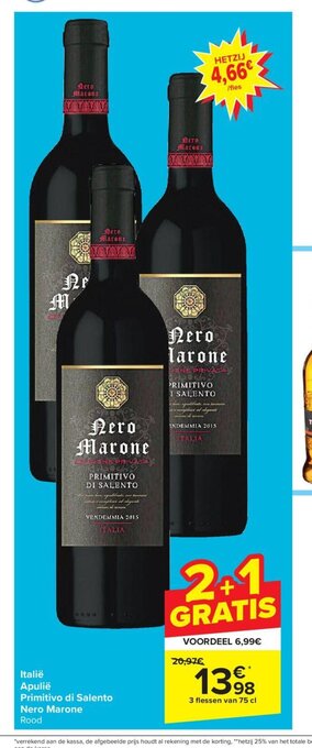 Carrefour Italië apulië primitivo di salento nero marone aanbieding