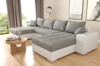 Hoekbank met bed en opbergruimte best - wit en grijs - hoeksalon slaapfunctie en storage - hoekzetel wooneiland zetelsenbedde