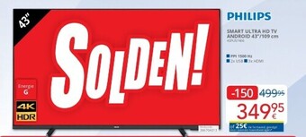 Eldi Philips smart ultra hd tv android 43*/109 cm aanbieding